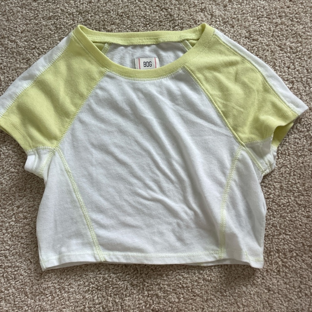 BDG White and Yellow Raglan Crop Top